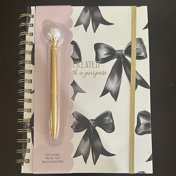 Gold Pearl  Pen with Bow Design "Created with a Purpose" Notebook - NWT - Picture 1 of 7